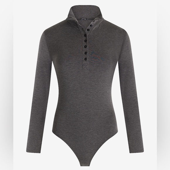 NWOT Express Body Contour Luxe Lounge Long Sleeve Henley Bodysuit Grey Small - Picture 8 of 10